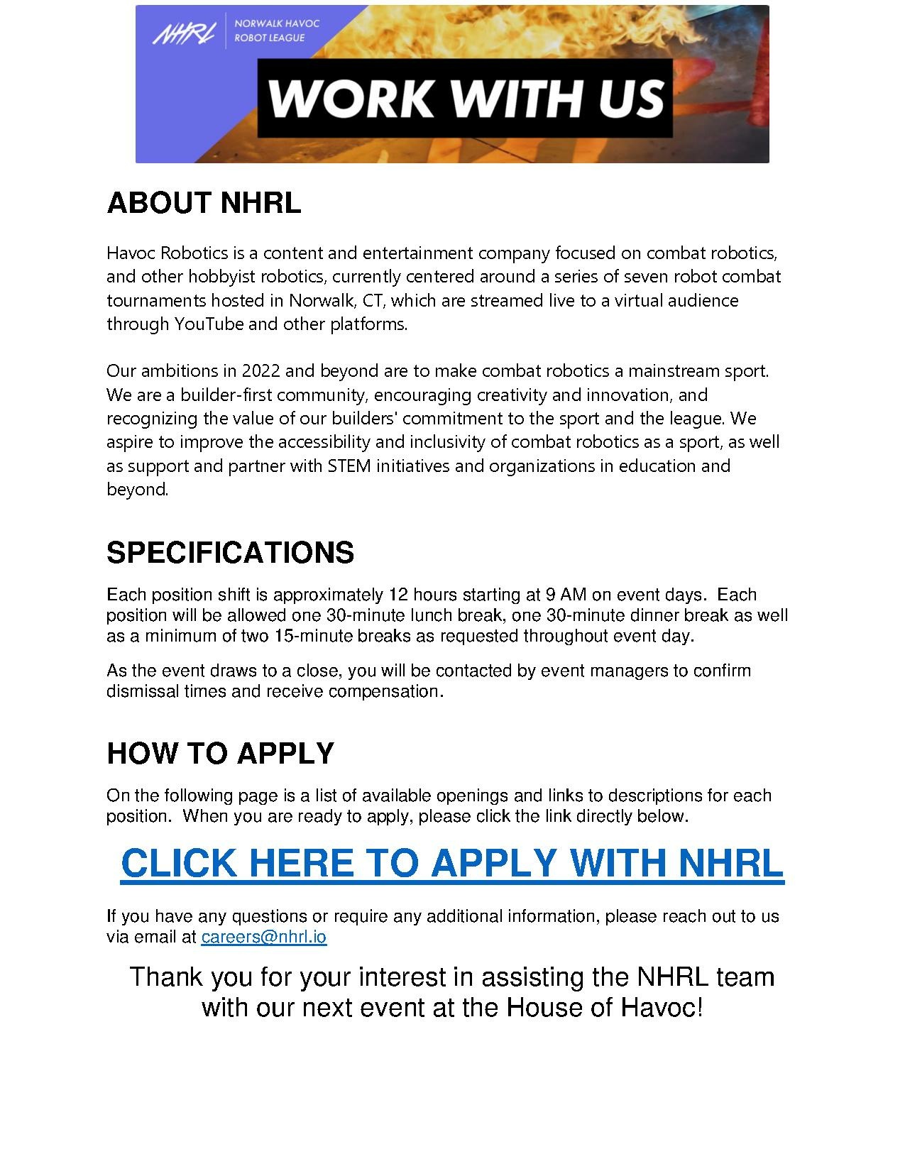 Here is more information about the jobs at NHRL.